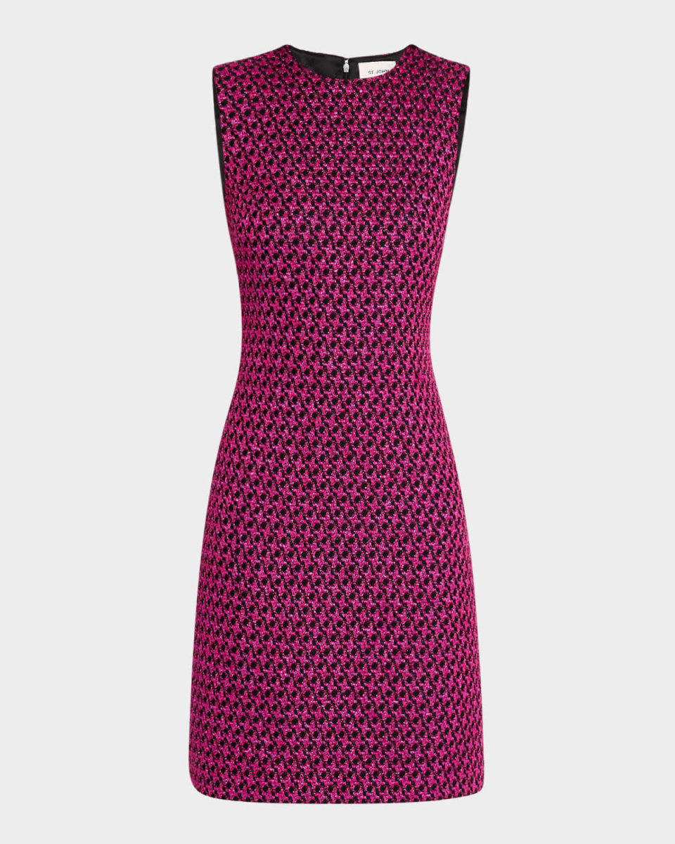 Houndstooth Tweed Sleeveless Mini Dress